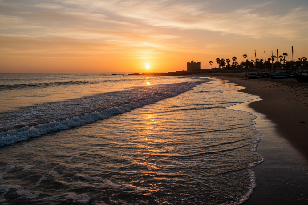 sunset in the horizon of a beach in morroco 